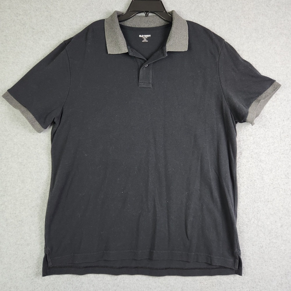 Old Navy Go-Dry Polo Shirt Men XL Black Knit Cotton Classic Fit Golf Performance